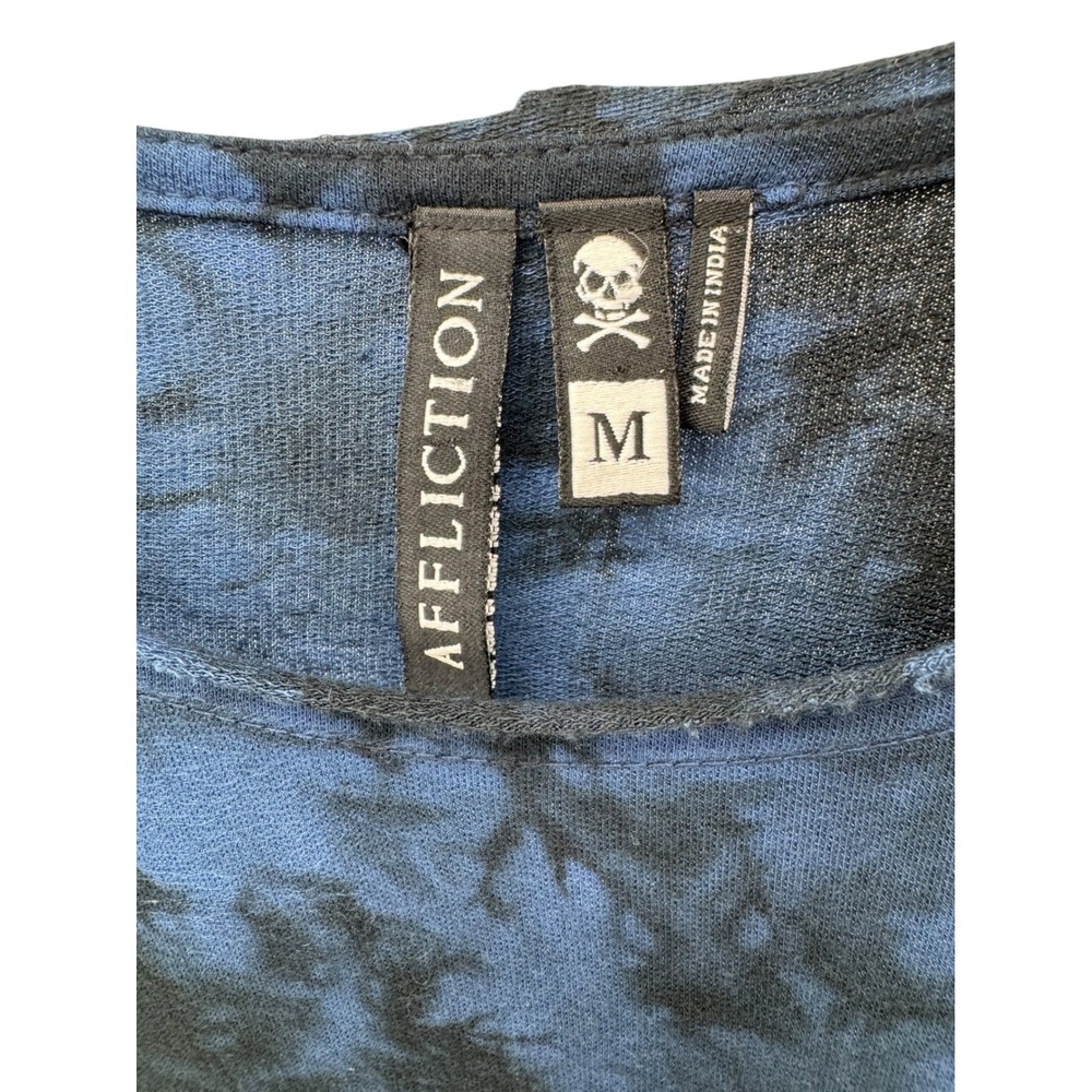 Affliction Blue Black Tie Dye Ruched Drawstring Asymmetrical Tee Dress M - Picture 4 of 9